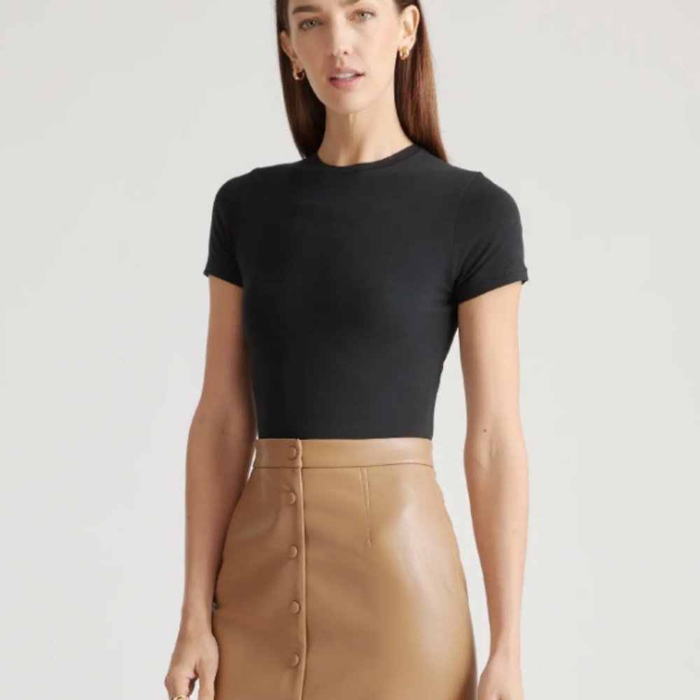 Quince Stretch Cotton Jersey Short Sleeve Bodysuit Size XS- NWT Black - Picture 4 of 9